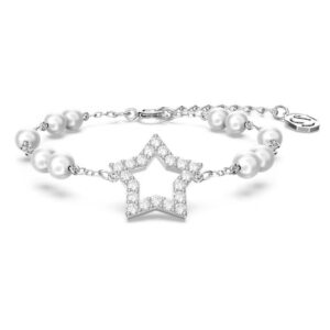 Βραχιόλι Stella Crystal pearls, Αστέρι, Λευκό, Επιμετάλλωση ροδίου Swarovski 5645385