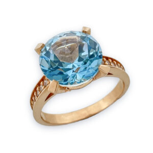 Δαχτυλίδι Ρόζ Χρυσό Με Γαλάζια Πέτρα 14Κ