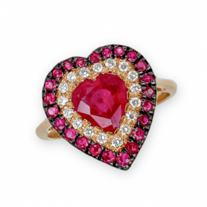 Δαχτυλίδι καρδιά Ρόζ Χρυσό 18Κ Με ορυκτό ρουμπίνι