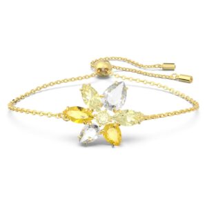 Mixed cuts, Flower, Yellow, Gold-tone plated