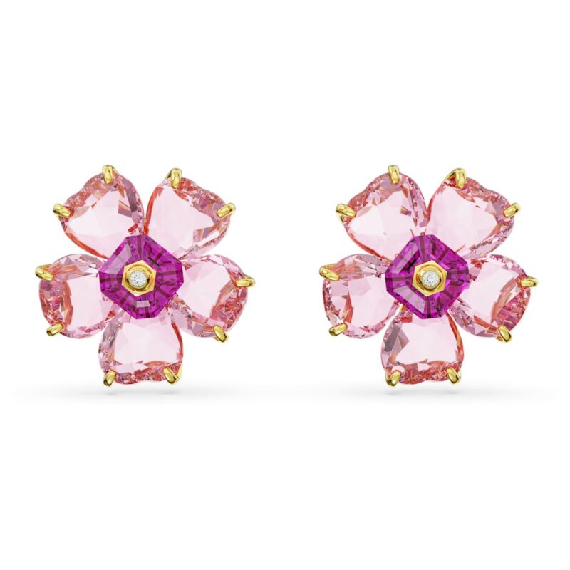 Σκουλαρίκια με καραφάκι Florere Λουλούδι, Ροζ, Επιμετάλλωση σε χρυσαφί τόνο