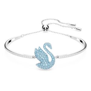 Άκαμπτο βραχιόλι Swarovski Iconic Swan Κύκνος, Μπλε, Επιμετάλλωση ροδίου