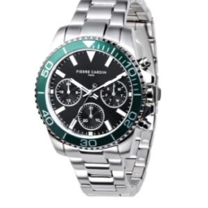 Nation Posh Multifunction watch with Black Dial and Green bezel with a Metal Links Strap