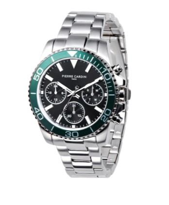 Nation Posh Multifunction watch with Black Dial and Green bezel with a Metal Links Strap